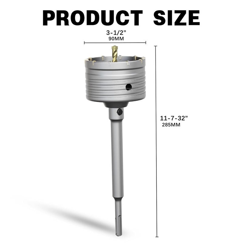METOTO 3-1/2" Concrete Hole Saw,90mm Masonry Hole Saw, with 220mm SDS Plus Shank Connecting Rod for Concrete Brick Cement Stone Wall Drilling Home Improvement - Image 2